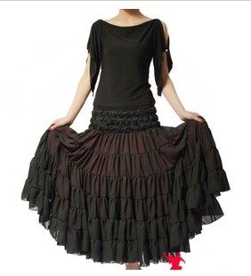 Betty dance dress Oversized double-layer chiffon small rose hip-wrapped modern dance dress D49