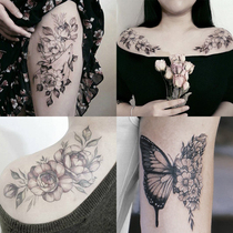 ins wind Japanese shoulder flower whale flower arm tattoo stickers waterproof black and white female long-lasting simulation Korean dark wind sexy