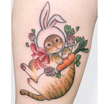Full of 15 yuan to eat radish cat cute cartoon tattoo sticker waterproof female durable simulation Korean Japanese