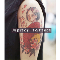 Full 15 yuan Kimono Girl Japanese flower arm tattoo sticker waterproof female lasting simulation ins Wind dark system