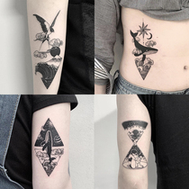 Super Japanese series ins Wind dark black black and white Ukiyo-e geometric tattoo sticker waterproof female lasting simulation sexy Korea