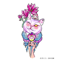 Full 15 yuan dark girl warrior cat Japanese color flower arm tattoo sticker waterproof female durable
