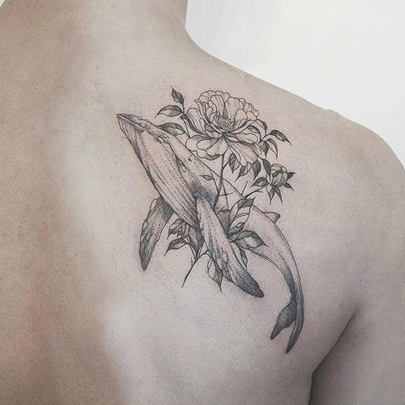 Whale flowers in dark wind disposable net red tattoo with waterproof men and women persistent Han edition behind the arm