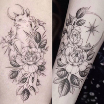 Full 15 yuan cat flower moon flower arm tattoo stickers waterproof female long-lasting tide simulation Korean dark wind