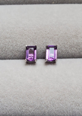 Серьги 简约款 天然紫水晶长方形切割 s925纯银耳钉