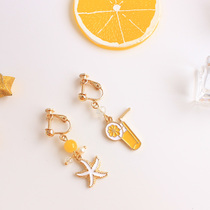 Korean Korean version of Mori hipster yellow lemon cup lemon juice sweet cute earrings earrings ear clip