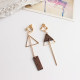 Korean retro style natural wood wood chip geometric triangle round earrings long earrings without pierced ears clip earrings