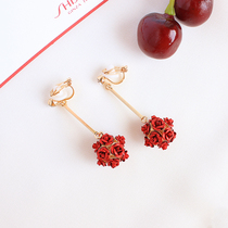 (High quality clearance) Sweet Red Purple Rose Ball flower ball earrings earrings earrings ear studs