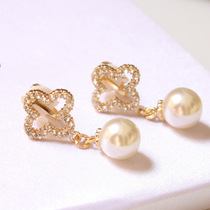 Korean Korean fashion flash diamond temperament pearl earrings without pierced ears earrings ear clip earrings earrings Korean jewelry women