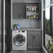 Space aluminum balcony washing machine cabinet combination pool slot integrated Cabinet roller companion with washboard washbasin custom quartz stone