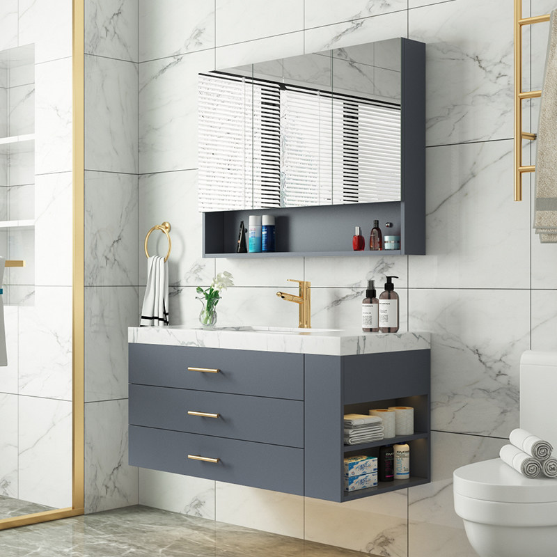 Light luxury bathroom cabinet combination Simple modern makeup room Marble small apartment Hand wash basin Bathroom sink