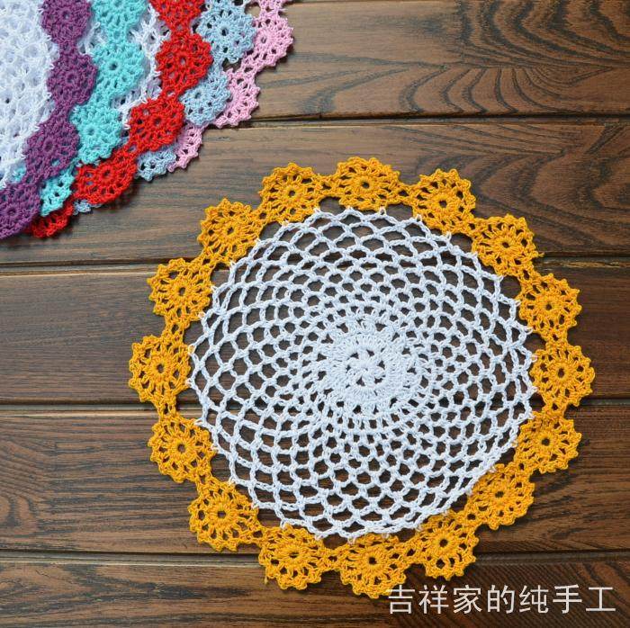Pure hand crochet shot six-round props inwind day single sensusonian retro round disc cushion table cushion 21cm