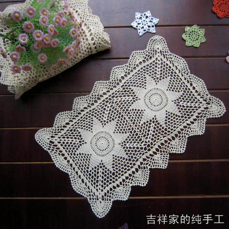 Auspicious home hand crochet crochet table flag pastoral style decorative towel multi-purpose cover cloth rectangular beige