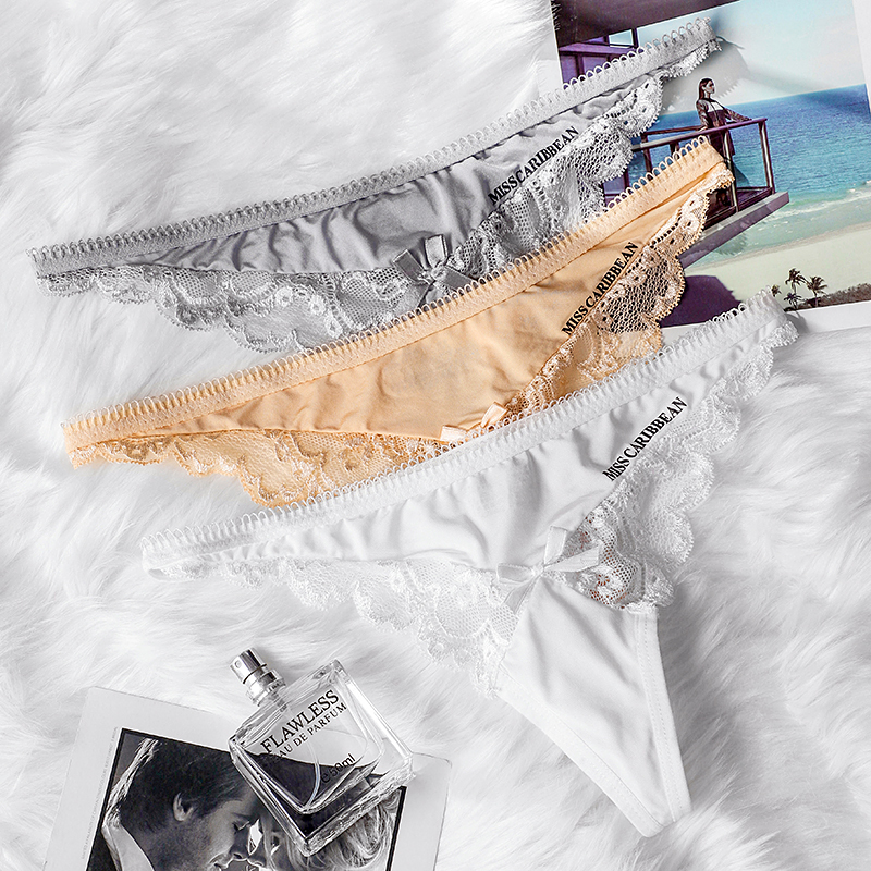 Sexy Hollow Lace Thong Women's Low-Waist Seamless T-Pants Ice Silk Comfortable Triangle Panties Sexy Hollow Lace Thong Women's Low-Waist Seamless T-Pants Ice Silk Comfortable Triangle Panties