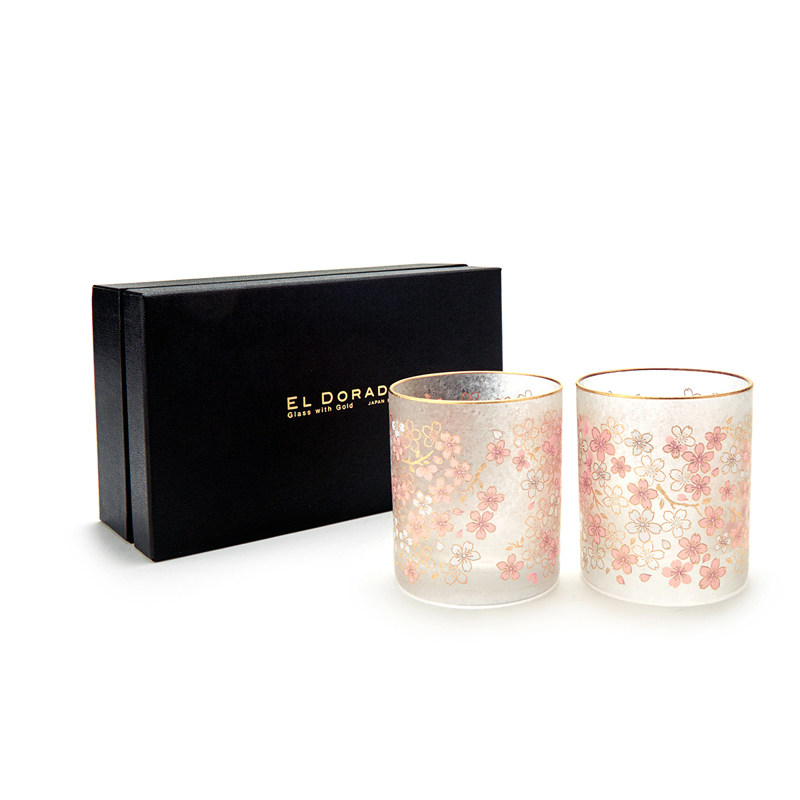 Limited Edition-Ishizuka EL DORADO Cherry Blossom Vine inlaid Gold Whiskey Glass pair Best Friend Wedding Birthday Day