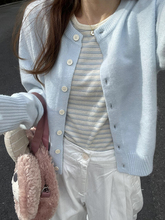 Soft and Glutinous Light Blue Knitted Sweater Coat Autumn New Simple Short Coat