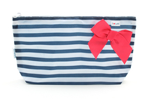Daily miscellaneous blue and white striped navy wind portable light and thin red bow tie makeup bag containing bag