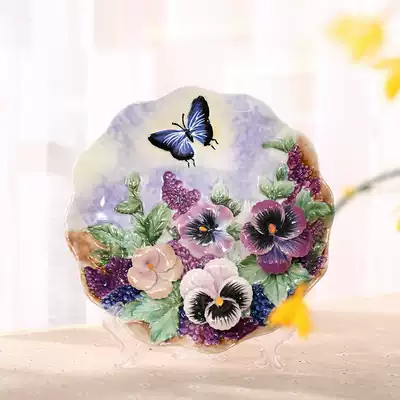 Hand-painted art ceramic decoration plate Wall ceramic decoration hanging plate Three-dimensional relief butterfly plate Home accessories