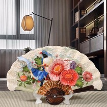 Chinese flower and bird peach blossom fan ceramic decorative plate wall hanging plate Hand-painted ceramic three-dimensional magpie Duobao pavilion decoration