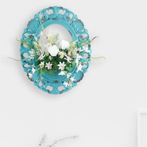 French country pastoral wall decoration wall-mounted flower pot Blue wall hanging simulation flower green plant wall decoration retro flower pot