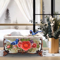 European-style Chinese ceramic tissue box Peach blossom fan Magpie paper box High-grade home gift tea table table decoration