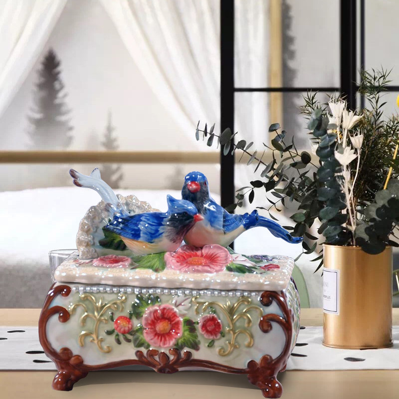 European Chinese ceramic jewelry box cosmetic table jewelry box high-end home gift craft storage decoration tea can
