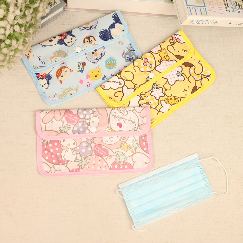Cartoon Waterproof Cloth Students Portable Antibacterial Dust Resistant Cute Mask Bag Cloth Art Sanitary Cotton Towels Cashier Bag Bill Clip