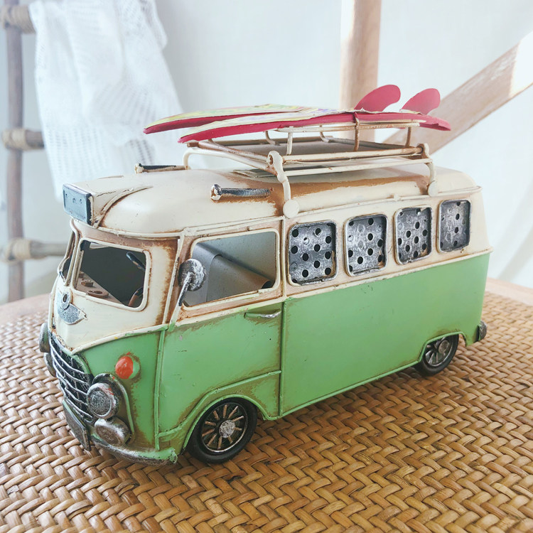 Retro bus model children's room decoration home furnishings photography props depository