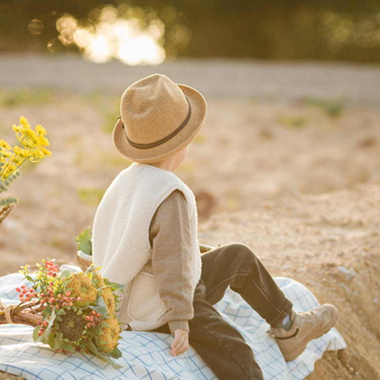 Taotao with spring and summer linen cotton knitted jazz hat children's sunscreen shade hat wild simple