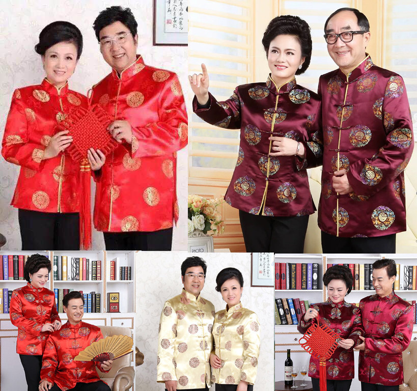 Chinese lovers Tang Costume House Full Family Fortune Jacket Baiyenu Wedding Celebration of the Wine Men and Men's Long Sleeves Dress 