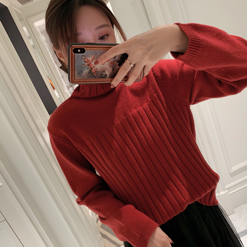 (Daily giây) (thứ hai giá 52,5) cao cổ áo len của phụ nữ loose-fitting đầu top