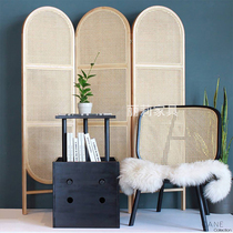 Nordic vines Woven Screen Solid Wood Living Room Partition Mobile Folding Screen Living-room Restaurant Genguan Real Vine Folk screen ins