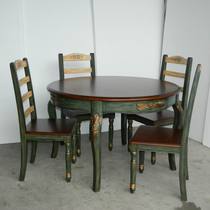 Mediterranean round dining table custom American country pastoral painted furniture dining table Dining table One table four chairs combination 0175