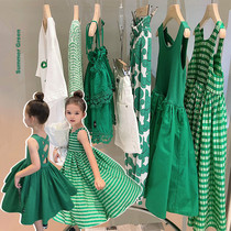 Chen Chenma Girls Summer Green Series Princess Dress Suit Children Baby Girl Trendy Foreign Air Dress Dress