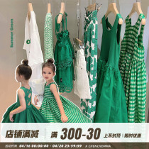 Chen Chenma Girls Summer Green Series Princess Dress Suit Children Baby Girl Trendy Foreign Air Dress Dress