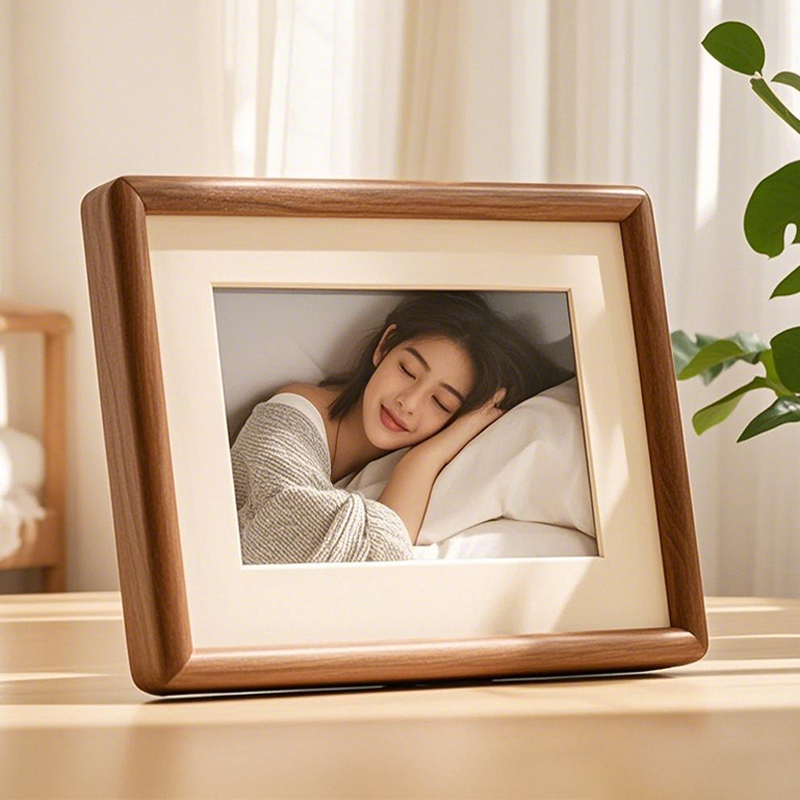 Photo Frame Display Stand, Solid Wood Rounded Corner Mortise and Tenon Frame, Photo Printing Made into 6-Inch 7inch 8inch Black Walnut Wood Wall-Mounted Photo Frame