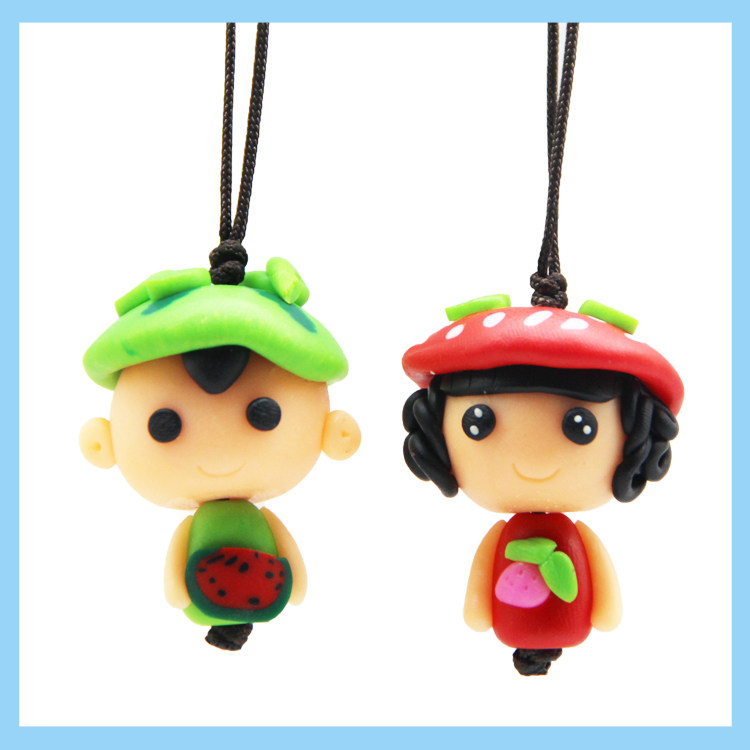 Watermelon Strawberry Lovers Soft Pottery Mobile Phone Hanging Rope Pure Handmade Color Pottery Ornament Big pendant Jinzhou Soft pottery factory