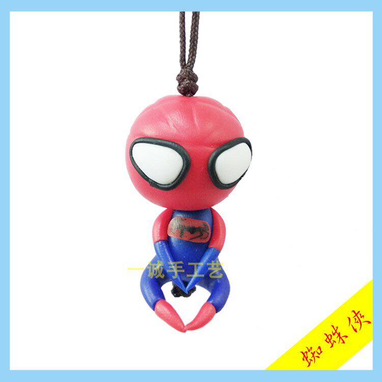 Soft pottery mobile phone lanyard handmade jewelry large pendant creative gifts Jinzhou factory supply spider man