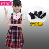 Girl 2022 Summer Dress New Dress Dress CUHK Children Plaid Skirt Academy Wind Casual Short Sleeve Princess Dress