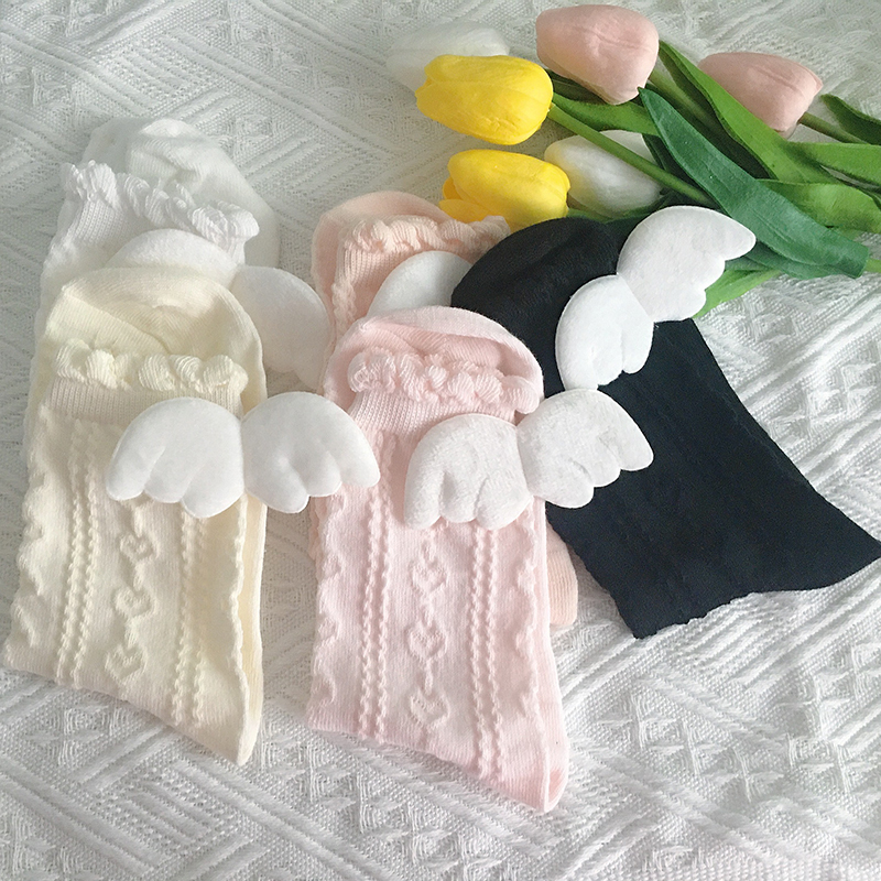 Cute Bubble Lace Edge Socks with 3D Little Wings for Men, Couple's Adorable Angel Heel Socks with Wings, Mid-Calf Length Cute Bubble Lace Edge Socks with 3D Little Wings for Men, Couple's Adorable Angel Heel Socks with Wings, Mid-Calf Length
