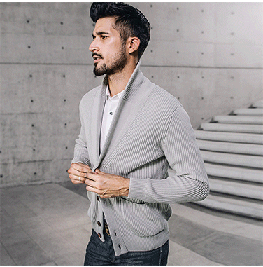 Mua quần áo mát mẻ cho nam áo len dày áo len nam châu Âu và Hoa Kỳ áo len rắn màu áo len nam áo len thủy triều 17036 - Cardigan áo len nam cổ lọ