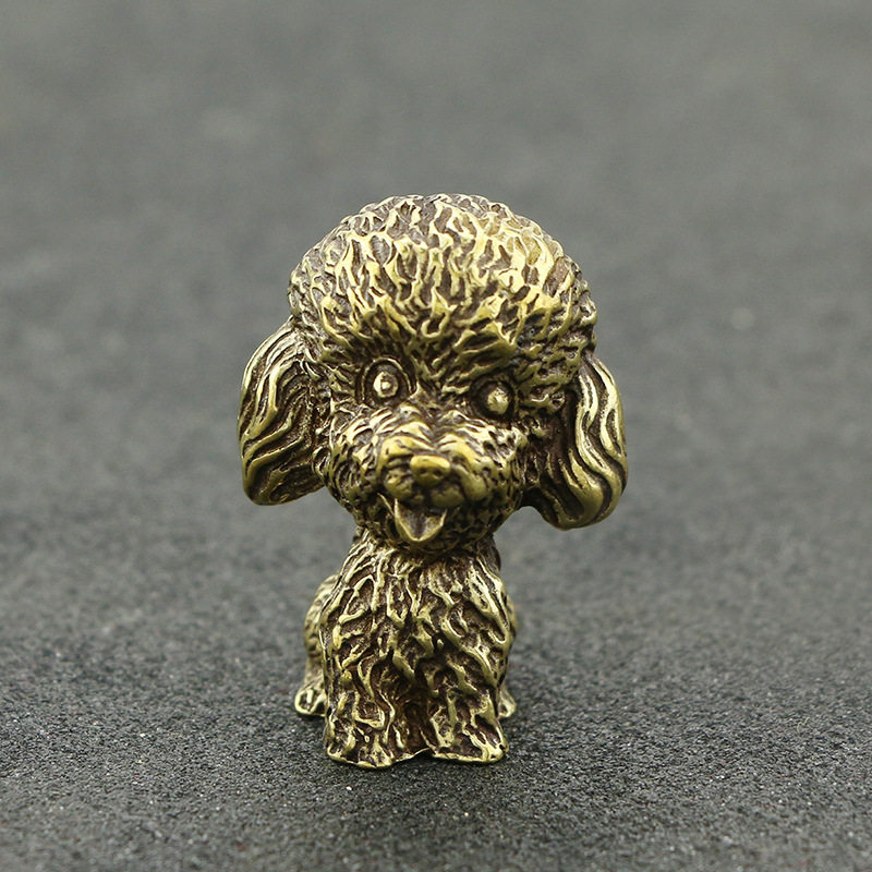 Antique made old copper micro-carved animal poodle small ornaments solid brass baby dog copper handle antique bronze ware