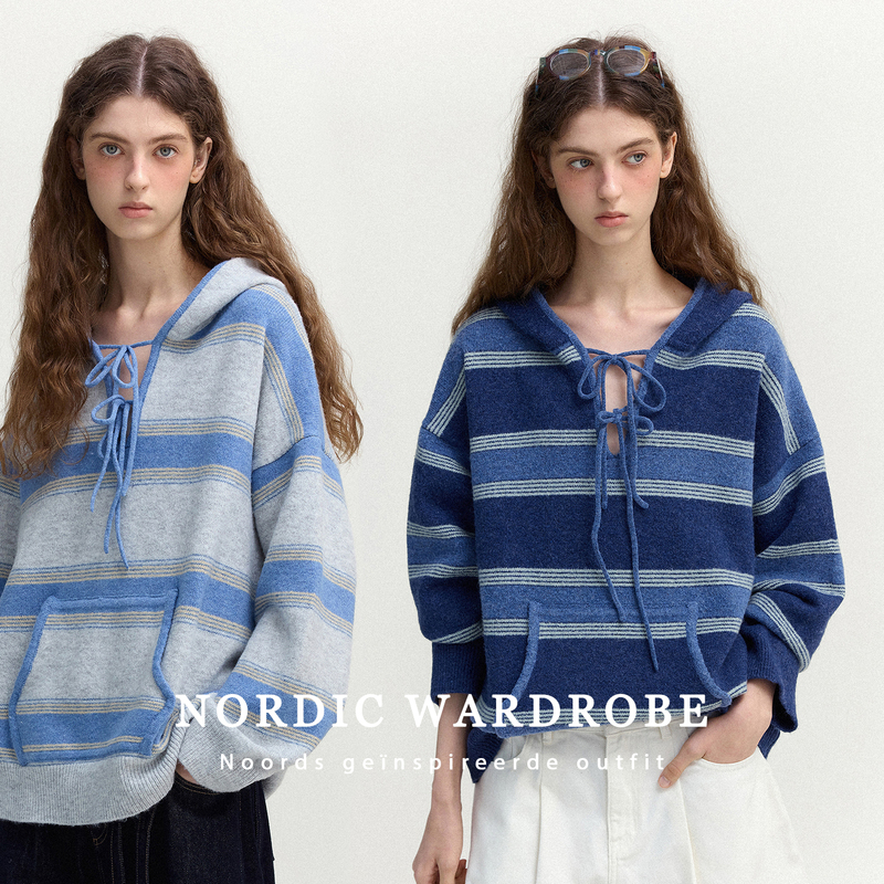 Letm Lazy Season' Retro Contrast Color Merino Wool Oversized Kangaroo Pocket Hooded Sweater for Women Letm Lazy Season' Retro Contrast Color Merino Wool Oversized Kangaroo Pocket Hooded Sweater for Women