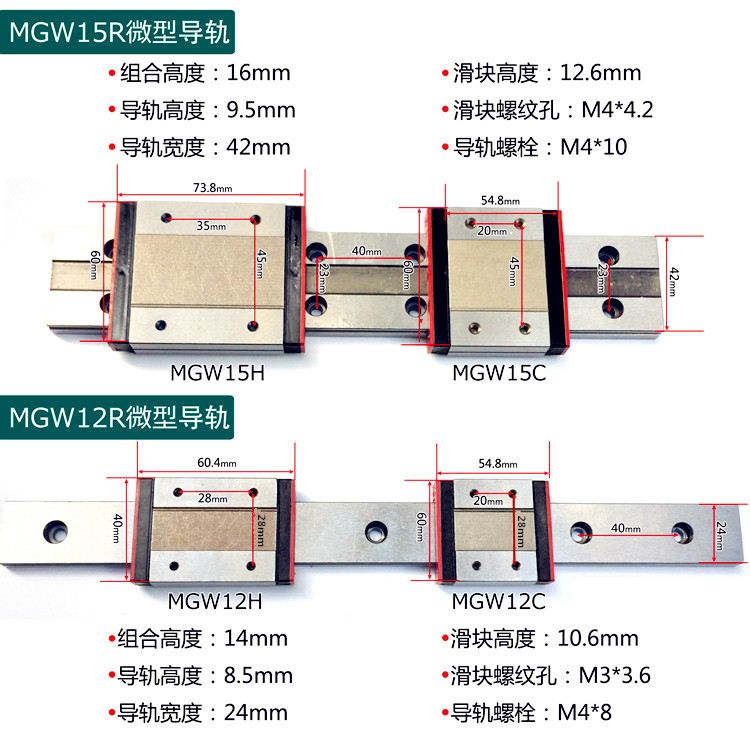 微小型直线导轨线轨MGN7 9 12 15 MGW7 9 12 15轻型导轨滑轨滑座(图7)