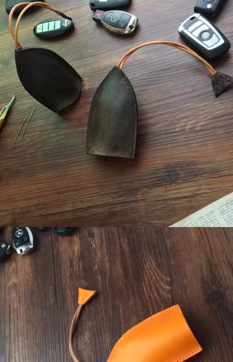 Vintage handmade da lộn túi chìa khóa da cho nam và nữ xe với chìa khóa điều khiển từ xa túi nhỏ để lấy túi chìa khóa màu tím - Trường hợp chính móc khóa ví mini