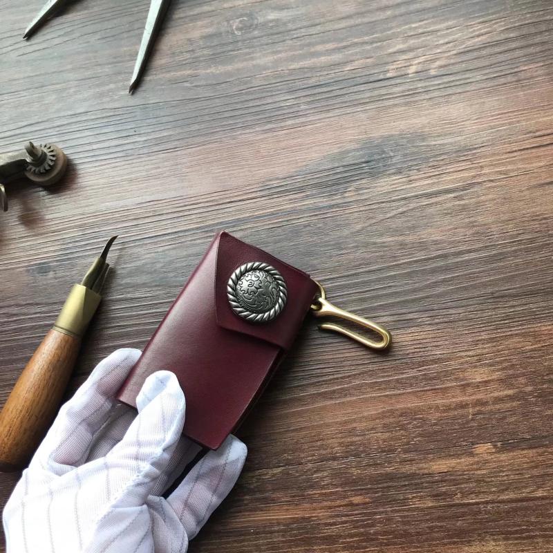 Túi da nam thắt lưng nam treo túi da chìa khóa móc chìa khóa ban đầu bộ chìa khóa retro - Trường hợp chính móc khóa túi mini