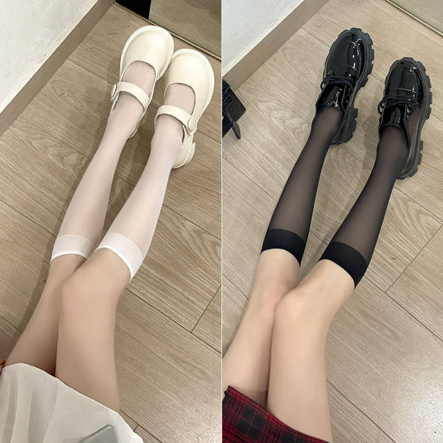 ຖົງຕີນຂອງແມ່ຍິງ calf socks ultra-thin summer jk socks short ສີດໍາ stockings ສີຂາວໂປ່ງໃສ stovepipe ທໍ່ຍາວ socks ເຄິ່ງຫົວເຂົ່າ