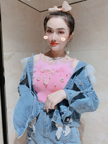 Knitting vest hanging female Han edition sweet heavy-industry pearl hair stitching body thin and beautiful back bottom vest spring