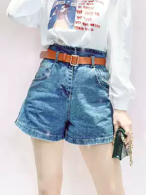 Denim shorts women's spring new Korean sweet college style high waist thin jeans casual pants wide leg pants hot pants