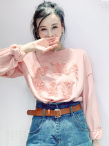 2020 spring new clothes Korean sweet Academy style three-dimensional lace stitching nail bead pullover head thin age shirt